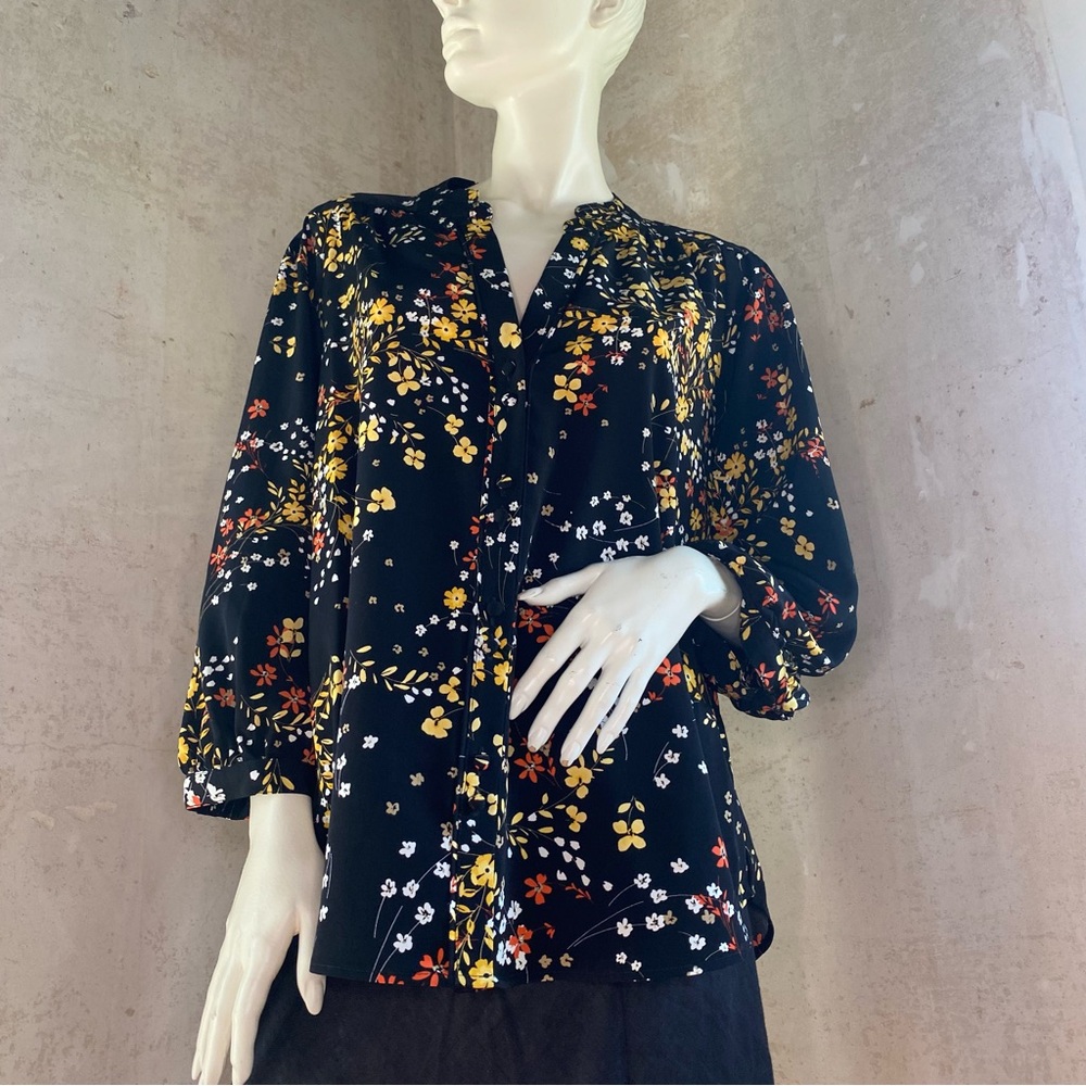 Karl Lagerfeld Paris Black Blouse with Floral Design